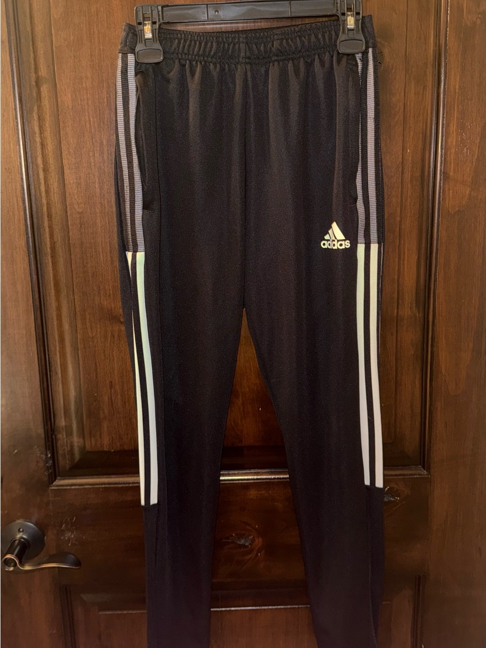 adidas men’s Black Athletic Track Pants with White Stripes